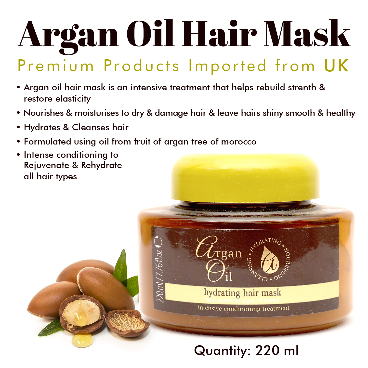 Argan Oil Hydrating Hair Mask Hairfall Control Moroccan Argan Oil 220 ml – Xpel Marketing (Iveer Impex Pvt.